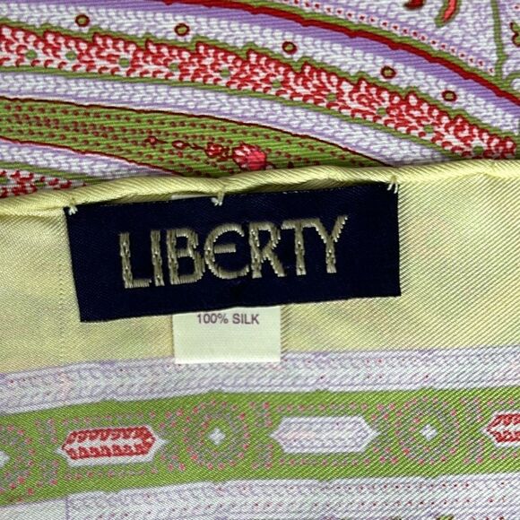 Liberty Silk Twill Yellow Red Paisley Red Square Scarf Hand Rolled Italy - Picture 10 of 13